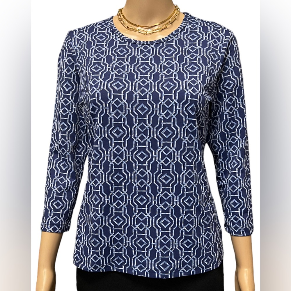 J. McLaughlin Women's Top Signature Catalina Tee Navy Geometric Print Ch…